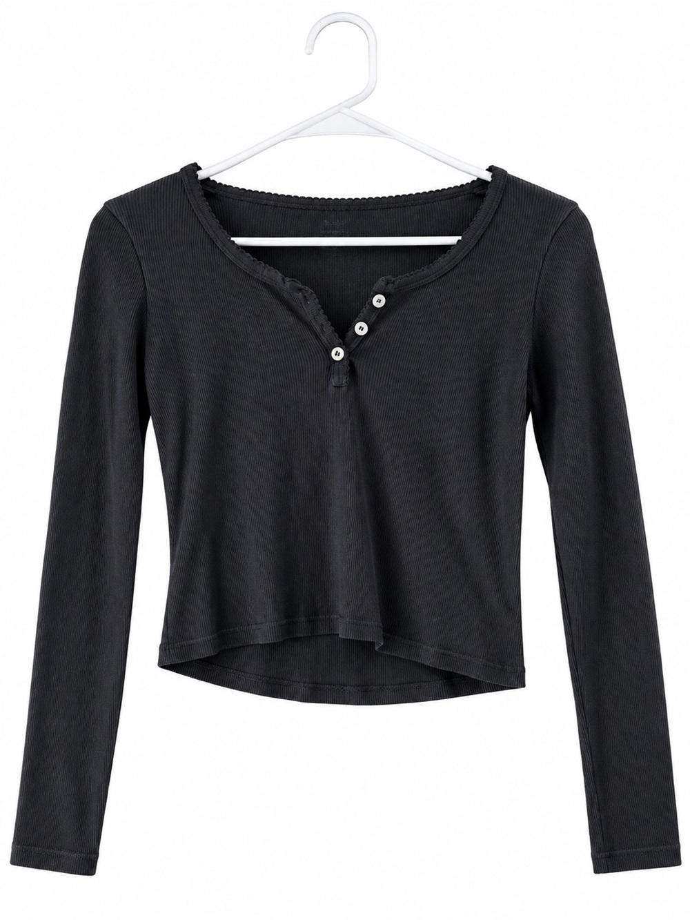 BRANDY Women’s Black Long-Sleeve Henley Crop Top